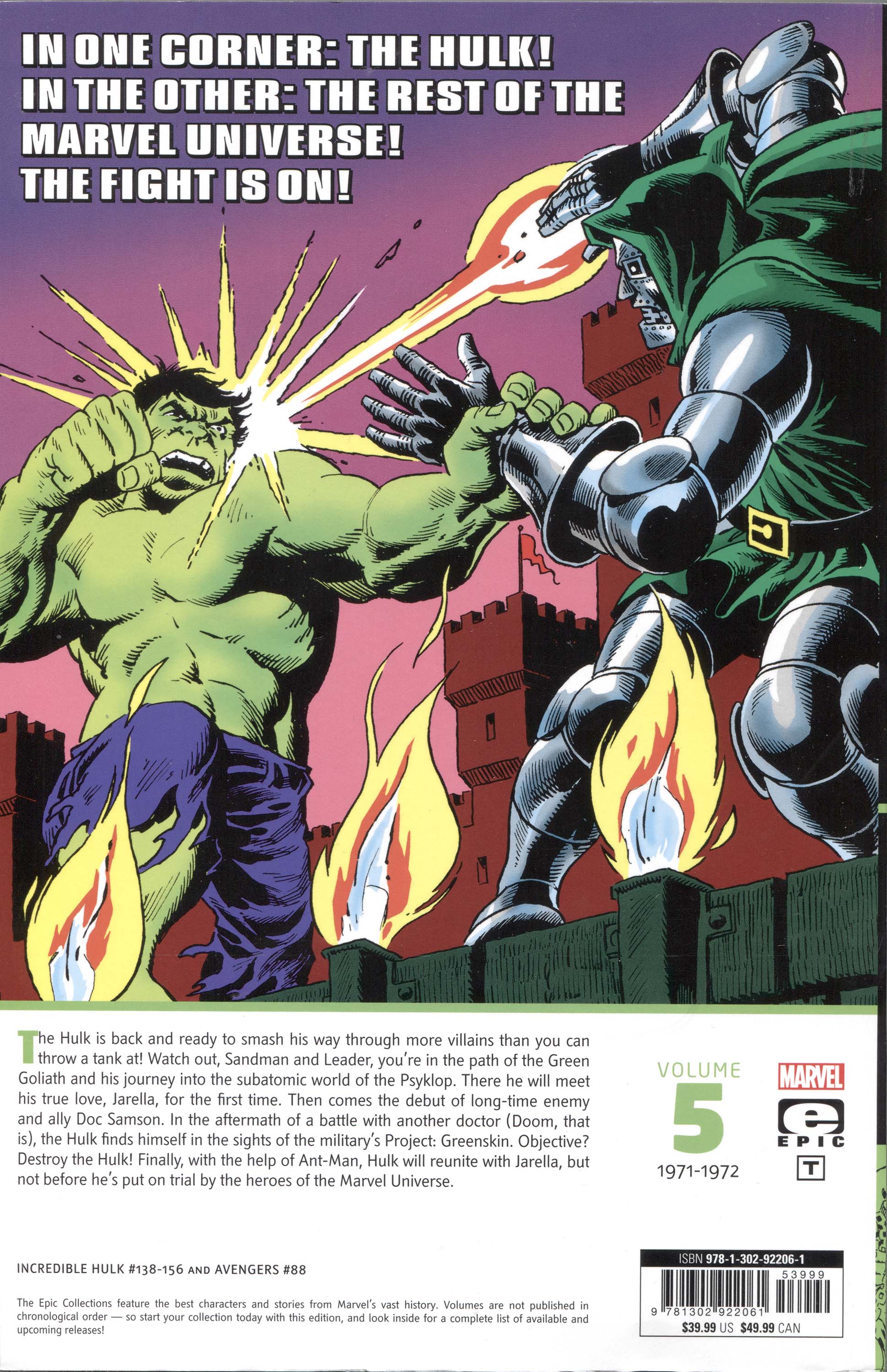 Incredible Hulk Epic Collection 5, back cover, art by Herb Trimpe