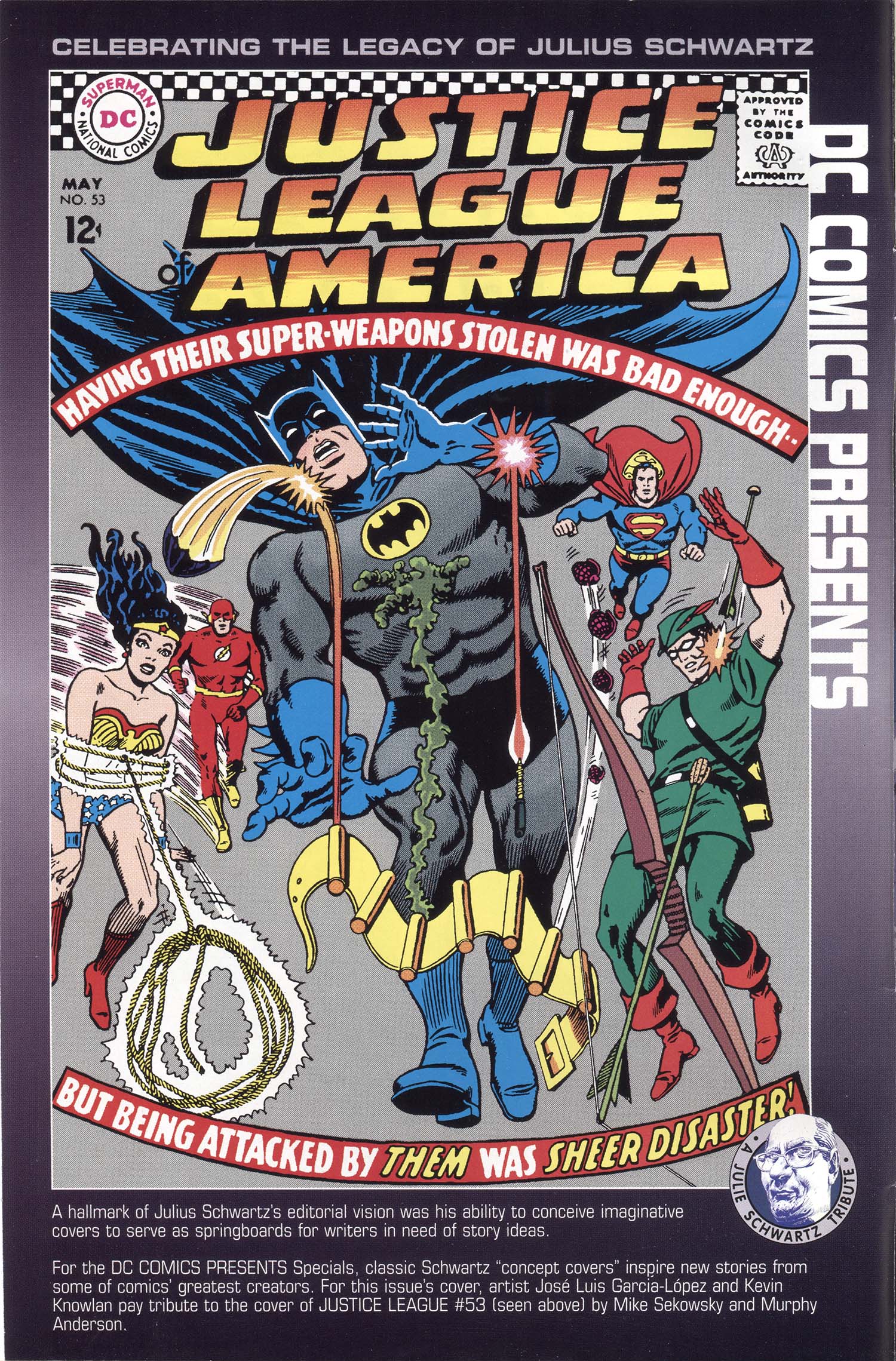 DC Comics Presents: Justice League of America, inside front cover, art by Mike Sekowsky & Murphy Anderson