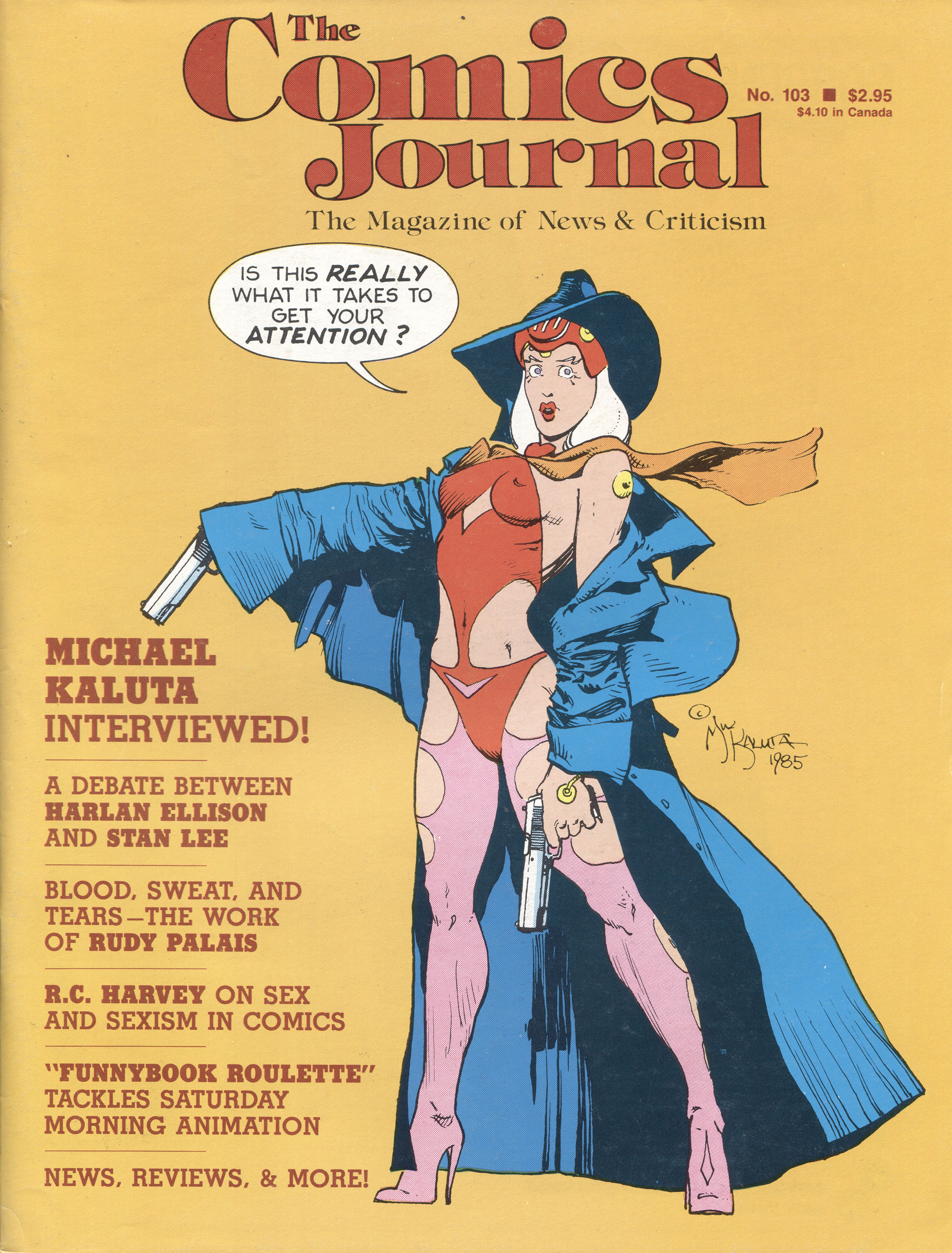 The Comics Journal #103, cover, art by Michael J. Kaluta